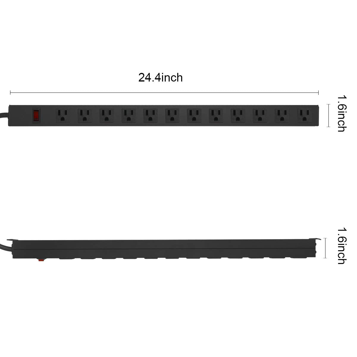 Metal Wall Mount Power Strip, Mountable Power Outlet with 12 AC Outlets, Aluminum Alloy Mount Power Socket with Switch, 6 FT SJT 3/C 14AWG Power HHSOET