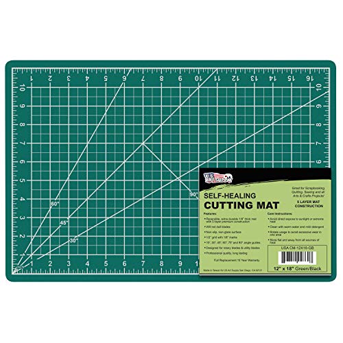 US Art Supply 12" x 18" Green/Black Professional Self Healing 5-Ply Double Sided Durable Non-Slip Cutting Mat Great for Scrapbooking, Quilting, U.S. Art Supply