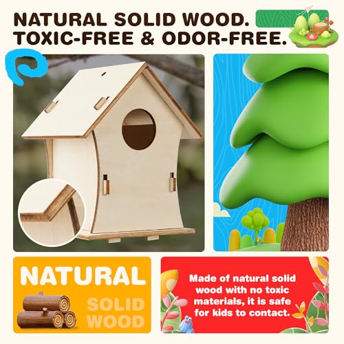 BelloChiddo 2 Pack DIY Birdhouse Kit with Wind Chime - Creative Wooden Craft for Kids to Build and Paint BELLOCHIDDO