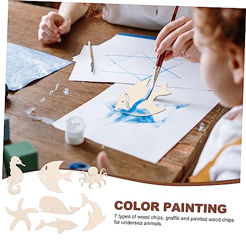 CORHAD 28Pcs Doodle Marine Wood Chips Unfinished Wood Cutout Shapes Wood Seahorse Cutout Wood Nautical Cutout mariposas decorativas para pared Wood CORHAD