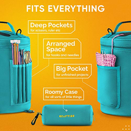 CRAFTISS Knitting Bag Yarn Storage - Christmas Gift - Best Durable Canvas Yarn Bag - Yarn Organizer Crochet Bag with Knitting Accessories Case CRAFTISS