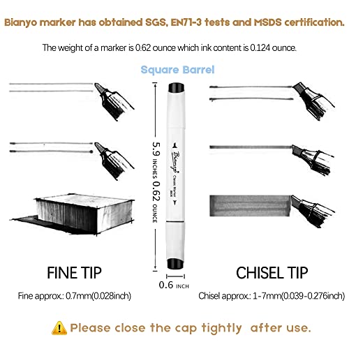 Bianyo Black Alcohol Markers Set, Set of 12, Dual Tip Bullet & Chisel Art Marker Set with Pen Case for Drawing, Sketching, Outlining, Highlighting, Bianyo