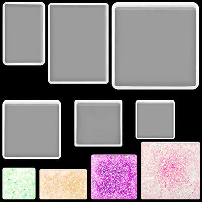 6 Pieces Silicone Resin Tray Molds Assorted Shapes and Sizes Agate Coaster Resin Molds, Square Rectangle Shape Tray Mold Epoxy Coaster Casting Molds