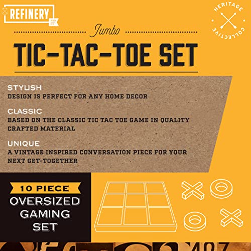 Refinery & Co. Premium Solid Wood Tic-Tac-Toe Board Game, Giant Gold 14” Coffee Table Home Decor, Classic Indoor/Outdoor Party Game for Children & Refinery