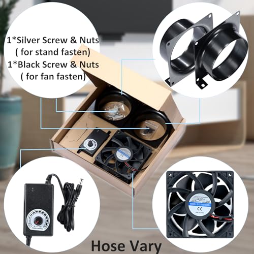 Hose Vary 4" Axial Exhaust Fan, 3000RPM 120mm DC12V Dual Ball Bearings Air Exhaust Fume Smoke Extractor Fan Kit for DIY Soldering, 3D Laser, Paint Hose Vary