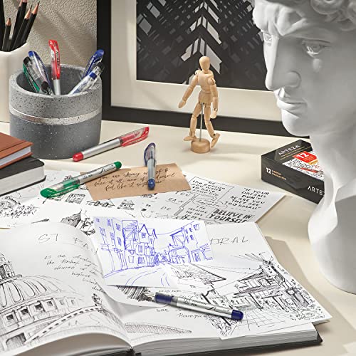 ARTEZA Disposable Fountain Pens, Pack of 12, Medium 0.9-mm Nib, Smooth-Writing Quick-Drying Blue Ink Pen, Art Supplies for Professionals, Students, ARTEZA