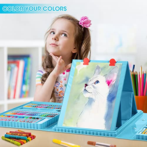 VigorFun Art Supplies, 240-Piece Drawing Art Kit, Gifts Art Set Case with Double Sided Trifold Easel, Includes Oil Pastels, Crayons, Colored Pencils, VigorFun