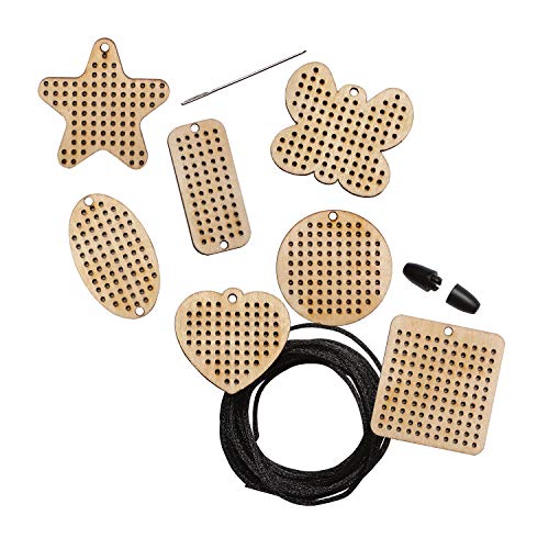 MindWare Make Your Own Cross Stitch – Cute & usable DIY Crafts for Girls & Teens – Make 12 Wooden Pendants – 29 pcs MindWare
