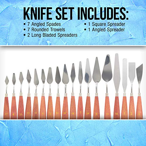 U.S. Art Supply 18-Piece Artist Stainless Steel Palette Knife Set - Wood Hande Flexible Spatula Painting Knives for Color Mixing Spreading, Applying US Art Supply