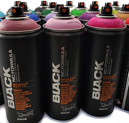 Montana Black 400ml Complete Artist Set of 24 Aerosol Spray Paint kit for Professional Crafting Graffiti Street Art Murals and Stencils Montana Black