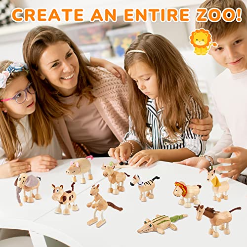 Wettarn Bendable Wooden Animal Toys Flexible Animal Toys Zoo Safari Jungle Animal Figurines Smooth Natural Farm Animals for Preschool Learning Wettarn