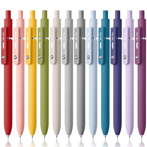 Mr. Pen- Retractable Gel Pens, 12 Pack, Morandi and Vintage Barrels, Black Gel Pens, Fast Dry, Gel Pens Fine Point 0.5mm, Retractable Pens, Cute Mr. Pen