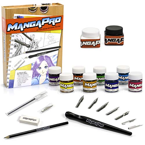 Sculpt Pro Premium Art Drawing Set-24 pc Manga Anime Animation Sketch & Comic Cartoon Tools Kit w Ink, Watercolors, Knives, Pen, Nibs, Eraser, and Sculpt Pro