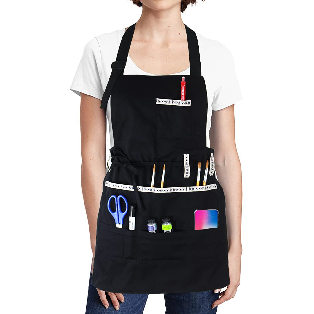 FreeNFond Adjustable Artist Apron with Pockets for Women Men Canvas Painting Aprons for Arts Gardening Utility or Work FreeNFond