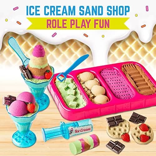 GirlZone Ice Cream Shop Play Sand for Kids, Kids Sand Kit with Sand Ice Cream Toy and 2lbs Sensory Play Sand for Kids, for Girls 8-12 GirlZone
