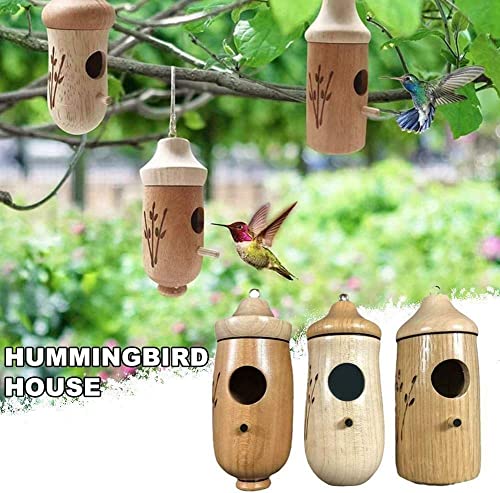 Hummingbird Nest, New Wooden Humming Bird House Outside Hanging,Hummingbird Nest for Wren Swallow Sparrow Hummingbird Finch Houses (Style B, Wooden) Rhiney