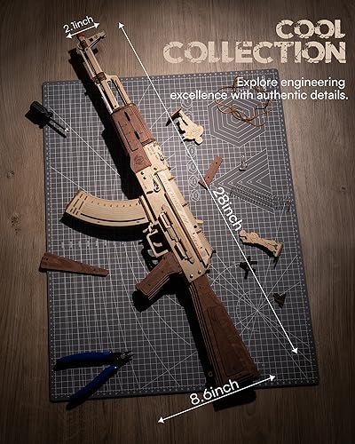 ROKR 3D Puzzles for Adults, Wooden 3D Puzzle AK47 Model Rubber Band Gun Model Building Kits for Kids, DIY Wood Crafts Cool Toys Gifts Hobbies for Men ROKR