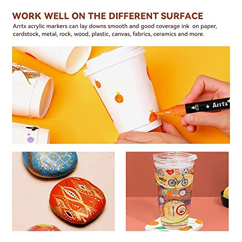 Bundle of 5 Pieces Painting Knives with Arrtx Acrylic Paint Pens, 32 Colors Brush Tip and Fine Tip (Dual Tip) Paint Markers for Rock Painting LIGHTWISH