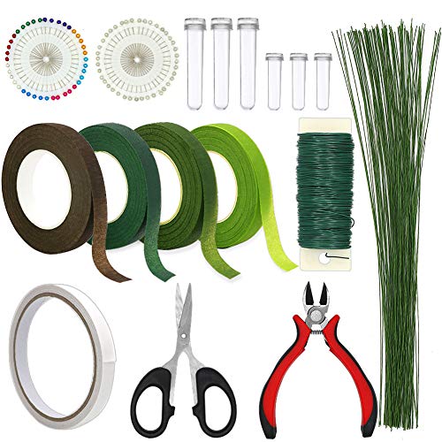 Floral Arrangement Kit,17 Pieces Flower Tools Include Floral Wire Cutter Scissor Floral Tape 22 Gauge Paddle Wire 26 Gauge Stem Wire Pearl Corsage West Bay