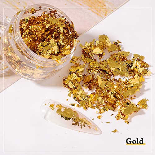 Nail Foil Flakes 4 Bottles Gold Foil Flakes Metallic Gold Foil Set for Nails, Resin, Epoxy, Makeup, Jewelry, Candle Molds UVANKAUP