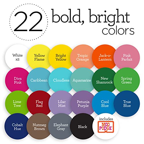 Apple Barrel Art Lessons Paint and Brush Set, 34 pc Kit Including 23 2 fl oz Apple Barrel Acrylic Paint Colors, 1 2 fl oz bottle of Mod Podge Matte, Apple Barrel