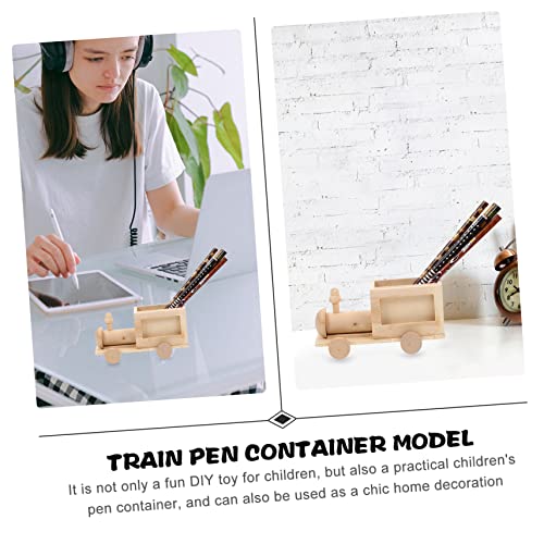 YARNOW 2pcs DIY Train Pen Holder Unfinished Wooden Toys Unfinished Blank Pen Cup Cute Pen Pot Statues Blank Wood Car Unpainted Wood Model Wooden YARNOW