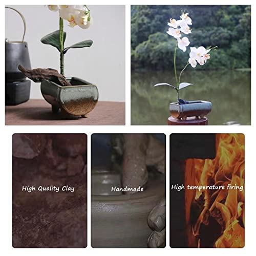 Japanese Flower Frog Ikebana Vase Kit, Ceramics Flower Container (6.7"Lx3.4"Wx2.75"H) with Rectangle Floral Frog (2.1"Lx1.4"W) and 2 in 1 Kenzan Eggone