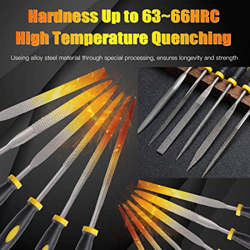 Glarks 18Pcs Assorted Wood Rasp Set Include 12Pcs Mini Hand Metal Files, A Brush and Storage Box with 4Pcs Sandpaper for Fixing Jewelers Diamond Wood Glarks