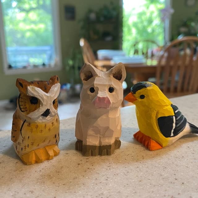 Selsela Pig Small Wood Figurine Statue Miniature Barn Farm Animal Handmade Carved Decor Ranch Rustic Selsela