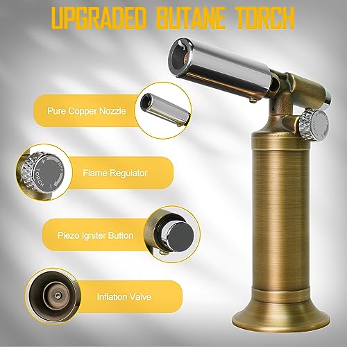 ravs Butane Torch, Pure Copper Kitchen Torch with Adjustable Flame, Mini Torch Lighters Butane Refillable, Culinary Torch for BBQ, Baking. Culinary ravs