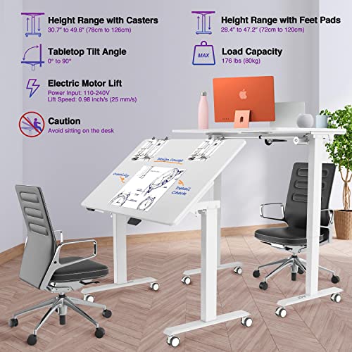 AVLT 50" Electric Standing Desk with Tilting Tabletop (4 ft 7 inches) – Height Adjustable Dry Erase Top Whiteboard and Rolling Casters – 2 Leg AVLT