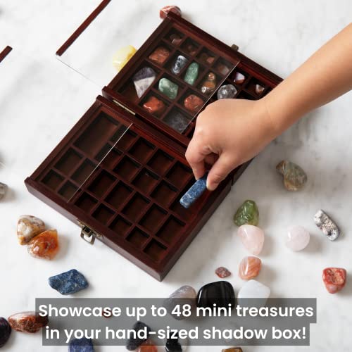 SmartyRocks Small, Portable Rock Display Case – Hand-Sized, 48-Slotted Small Shadow Box for Gemstones or Beads – Bamboo-Wood Rock Collection Display SmartyRocks