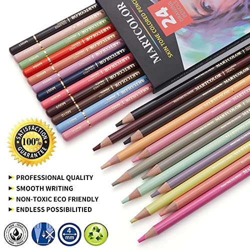 MARTCOLOR Skin Tone Colored Pencils for Portraits and Skintone Artists, 24 Colors Oil Color Pencils for Drawing, Sketching, Adult Coloring, Shading, MARTCOLOR