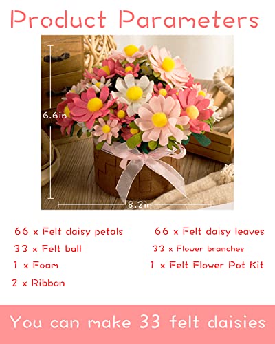 BAZIMA DIY Felt Flower Art Craft Kit, DIY Felt Daisy Pot Bonsai Kit, 33 Daisies ,Floral Gifts,Beginner Craft Kit,Arrange Pre-Cut Felt Flowers and BAZIMA ALICE