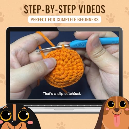 Nikolle Crochet Kit for Beginners with Step-by-Step Video Tutorials Crochet Animal Kit Crochet Starter Kits for Adults Kids - Dachshund(Brown) Nikolle