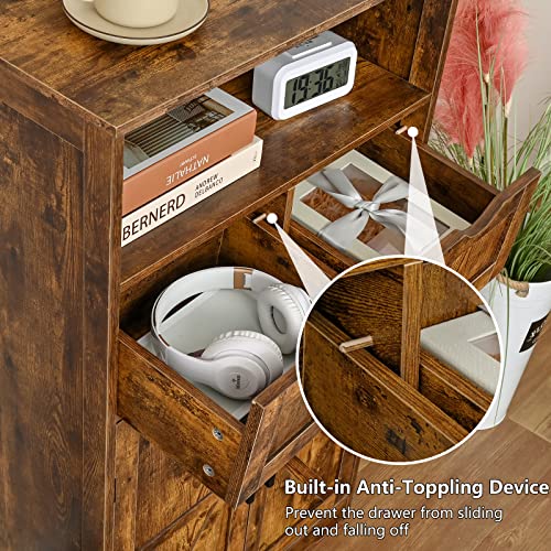 WEENFON Floor Storage Cabinet with 2 Adjustable Drawers & 2 Barn Doors, Standing Cupboard with 2 Shelf, for Living Room, Home Office, Kitchen, Rustic WEENFON