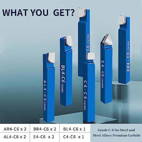 HAowosi 10PCS 1/4" Metal Lathe Cutting Tools,C-6 Carbide Tip Cutter Tool Bit Cutting Set,Milling Welding Bit Lathe Cutting Tool Kit HAowosi