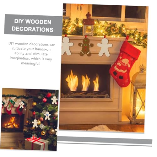Yardenfun 20 Sets Wooden Hang Tag Xmas Gingerbread Tags Unpainted Xmas Cutouts Unfinished Gingerbread Cutout Xmas Wooden Gift Tags Gingerbread Wood Yardenfun