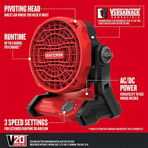 CRAFTSMAN 20V MAX* Cordless Fan, Tool Only (CMCE001B), Red Craftsman