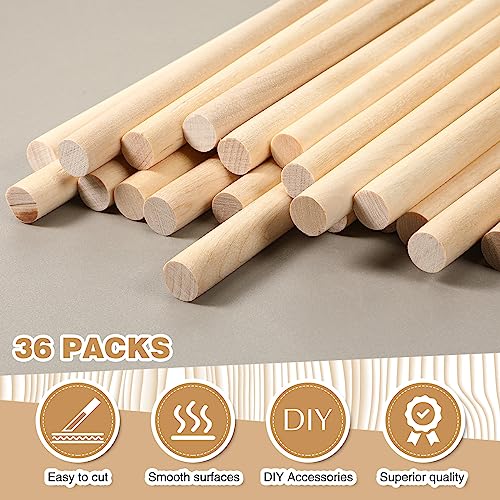 Sintuff 36 Pcs Wooden Dowel for Crafts Wood Dowel Rods Unfinished Wood Sticks Hardwood Sticks for Cake Support Crafts(1/2 x 36 Inch) Sintuff
