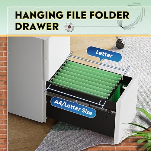 DEVAISE 3-Drawer Slim Vertical File Cabinet, Fully Assembled Except Casters, Legal/Letter Size, White DEVAISE