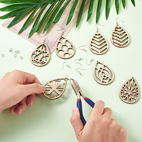 Craftdady 30 Pairs Unfinished Wood Earring Making Kit Hollow Filigree Blank Teardrop Wooden Cutouts Charms with Earring Hooks Jump Rings for DIY Craftdady