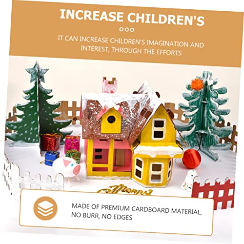 Toyvian 5 Sets Christmas Cookie House 3D Gingerbread House Cardboard City House Unfinished Xmas House Xmas Homemade Hut Wooden Christmas Village Toyvian