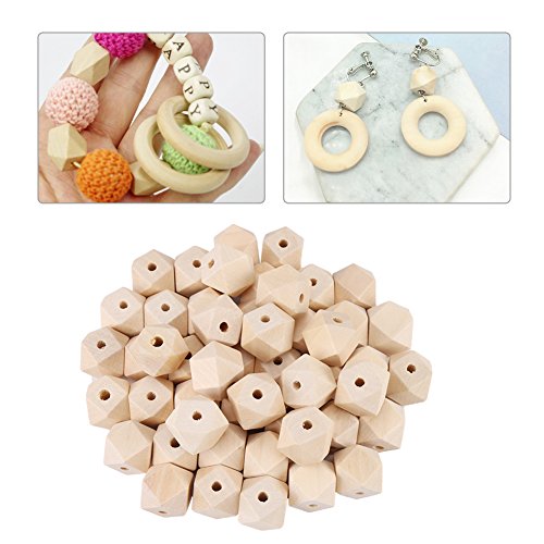 Geometric Wooden Beads 50Pcs Unpainted Faceted Geometric Unfinished Wood Bead Polygons Shape DIY Wooden Spacer for Necklace Bracelet Making DIY Ejoyous