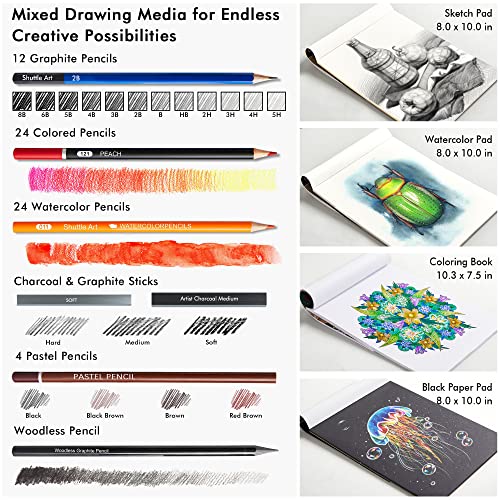 Shuttle Art Drawing Kit and Sketch Pad Bundle, Set of 116 Pack Complete Drawing Kit +160 Sheets Sketch Pad Shuttle Art