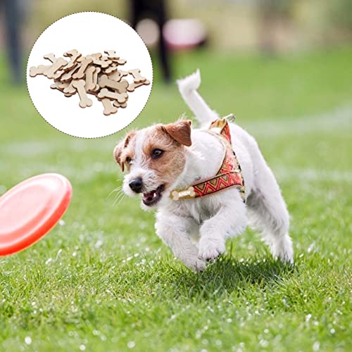 SEWACC Desk Decor Rustic Ornaments 50pcs Wooden Dog Bone Cutouts Unfinished Wood Dog Bone Slice Blank Bone Shaped Wood Ready to Paint Wood DIY Craft SEWACC