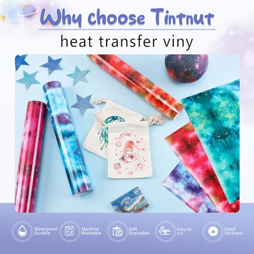 Tintnut Glow in Dark HTV Heat Transfer Vinyl - 12x10 inch 6 Sheets Luminous Galaxy Iron on Vinyl Galaxy HTV Vinyl for T-Shirts DIY Compatible with Tintnut