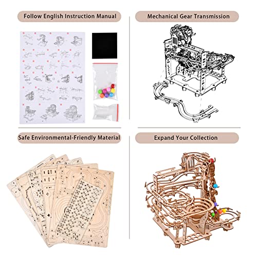 3D Wooden Puzzles Marble Run Chain Kit, Wood Creative Mechanical Puzzles Assembly Model Building Kits to Build for Adults & Kids, DIY Wooden Puzzle varbertos