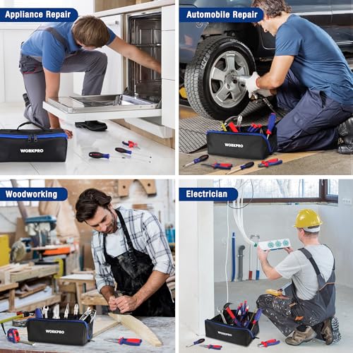 WORKPRO Tool Bag, 10" Wide Mouth Utility Tool Bag with Zipper, Heavy Duty Tool Storage Bag, Multipurpose Tool Case Small Tool Bag for Organizer WORKPRO