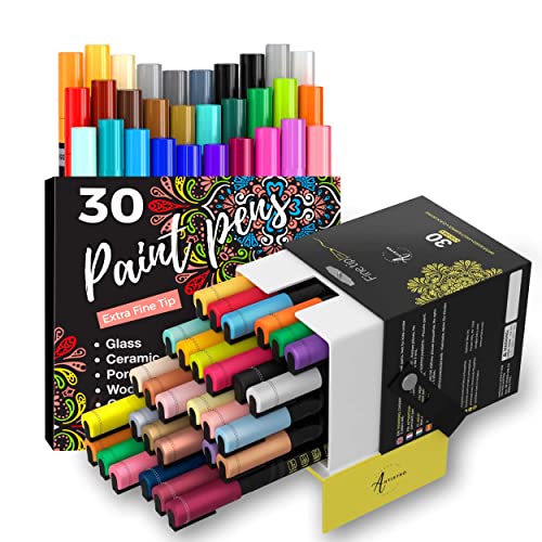 ARTISTRO 30 Acrylic Paint Pens Extra Fine Tip and 30 Acrylic Paint Markers Fine Tip, Bundle for Rock, Stone, Ceramic, Glass, Mugs, Wood, Metal, ARTISTRO